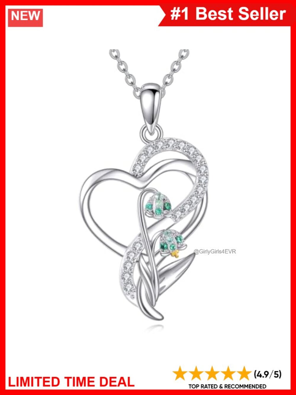 Sterling Silver Lily of the Valley Heart Pendant Necklace